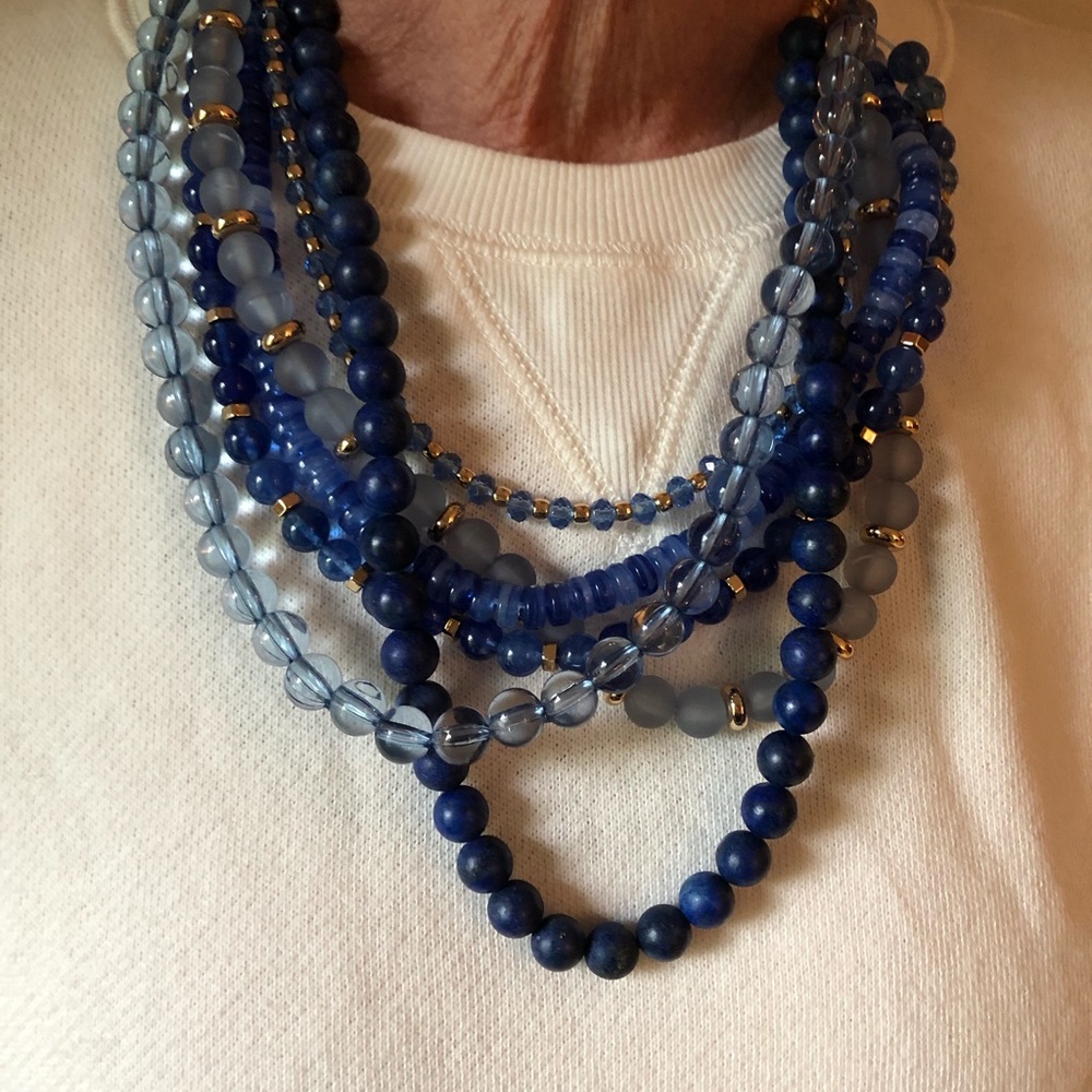Blue layered beaded necklace
